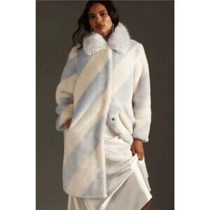 Maeve by Anthropologie Faux Fur Snow White Striped Coat. SOLD OUT. Retailed $188